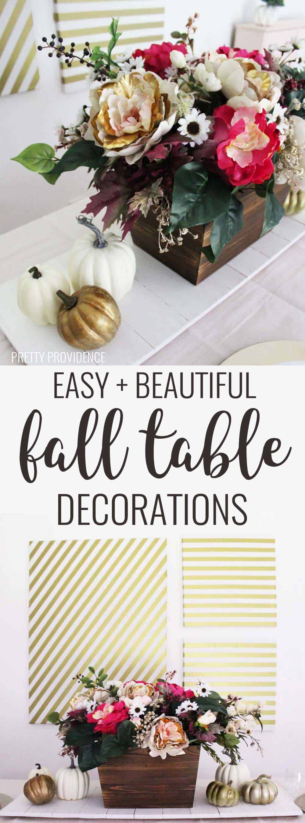 This fall table decor is perfect for thanksgiving!! You can't go wrong with a floral centerpiece and gold table decorations!