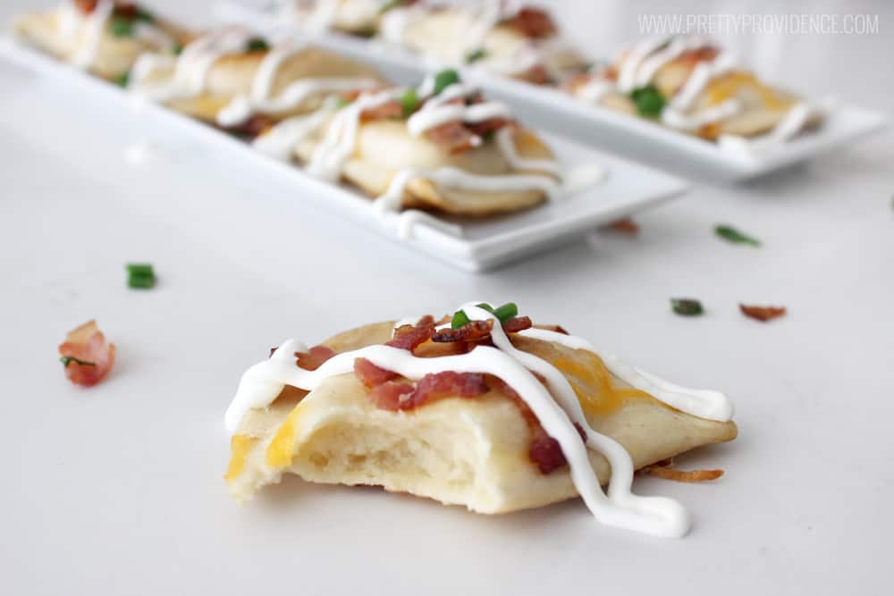 This SUPER EASY Pierogy appetizer is so delicious! Perfect for watching the game with friends or making a date night in of your favorite TV series! 