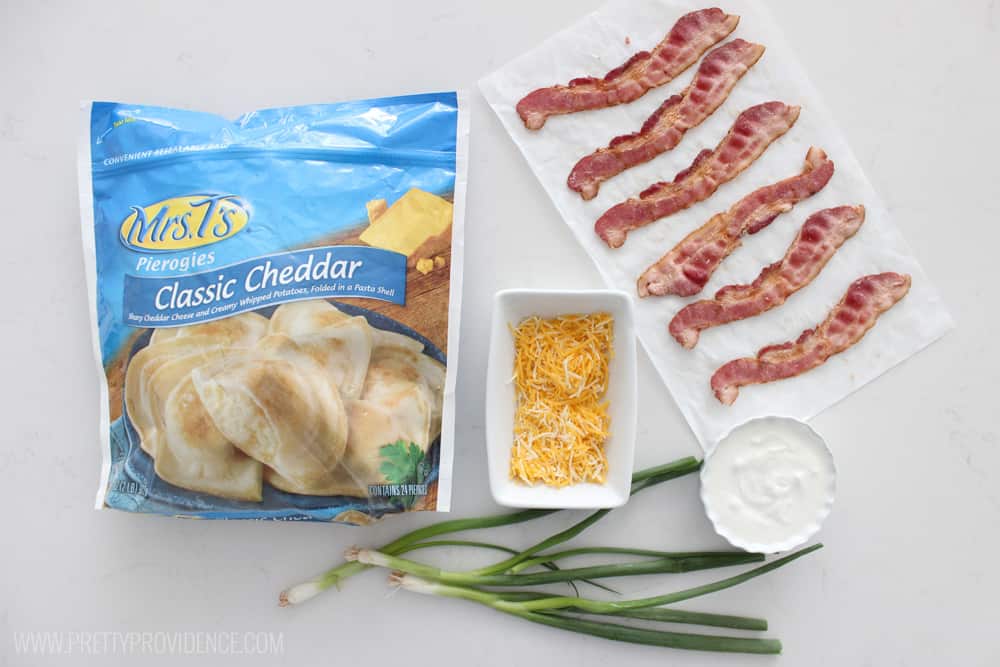 This SUPER EASY Pierogy appetizer is so delicious! Perfect for watching the game with friends or making a date night in of your favorite TV series! 