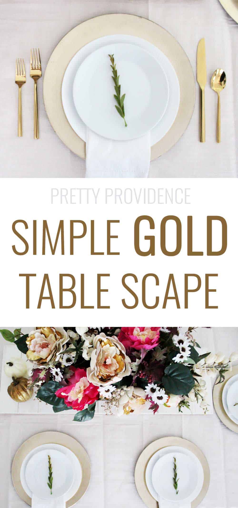This gold place setting is perfect for the holiday dinner table! Less is more! Gold utensils, white plates, and a gold charger for the win.