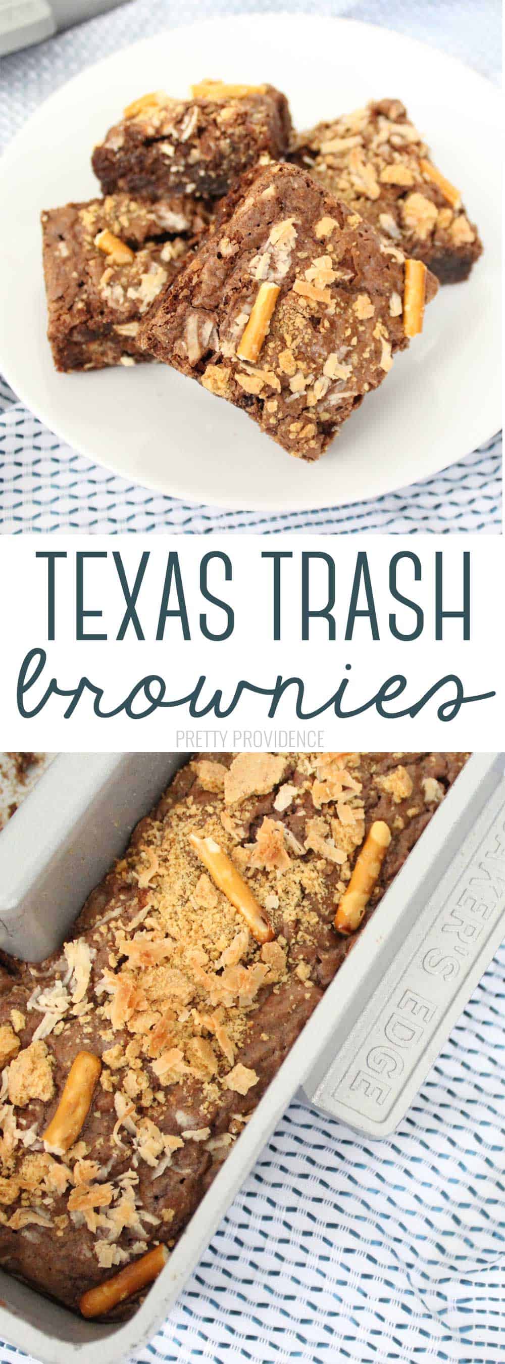 TEXAS TRASH BROWNIES - brownies with mix-ins like pretzels, coconut, and caramel are easy and so good!