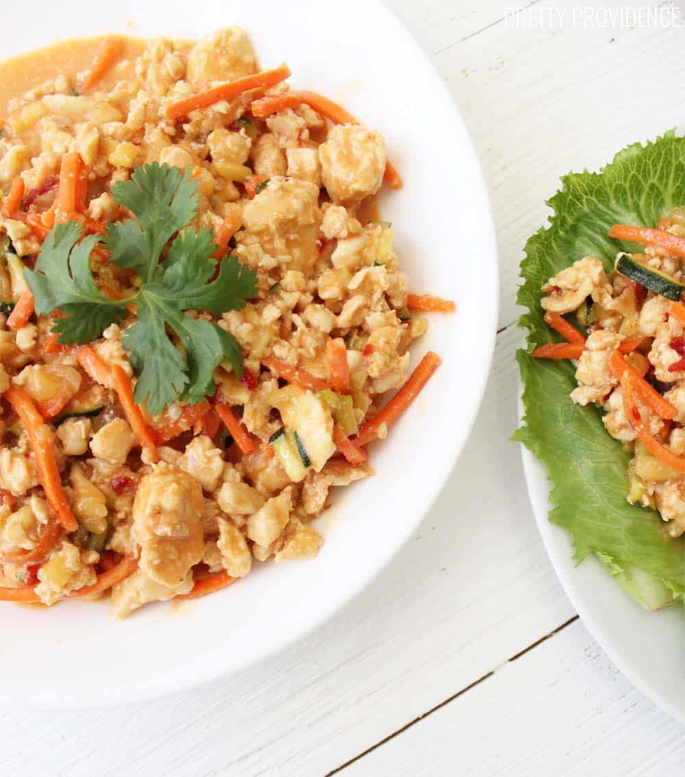 Thai Chicken Lettuce Wraps! These are super low calorie, healthy and SO delicious!