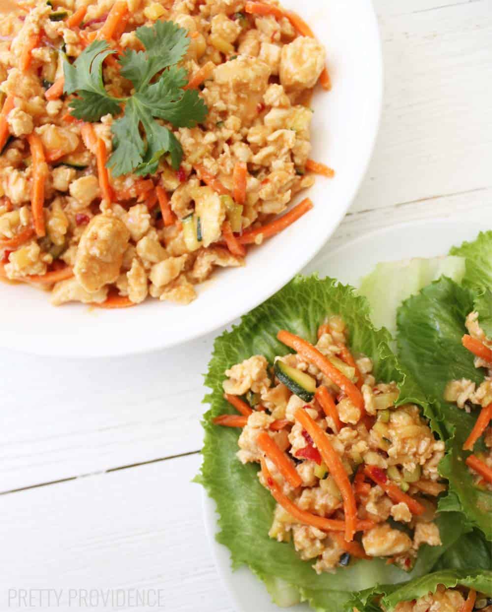 Thai Chicken Lettuce Wraps! These are super low calorie, healthy and SO delicious!