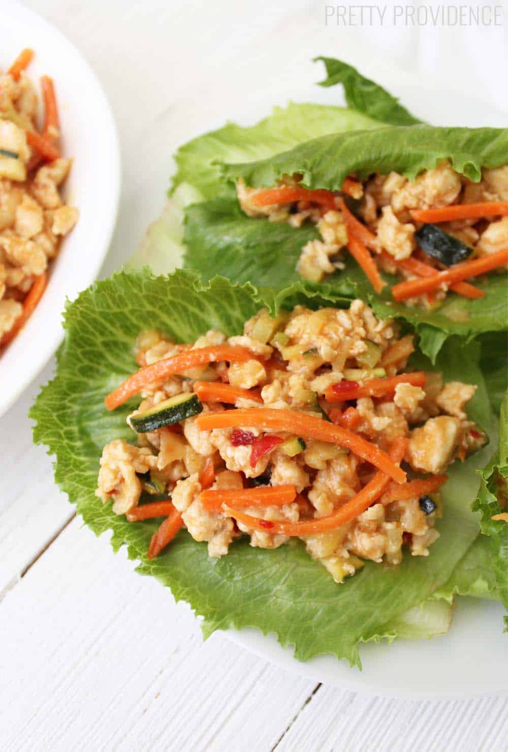 Thai Chicken Lettuce Wraps! These are super low calorie, healthy and SO delicious!