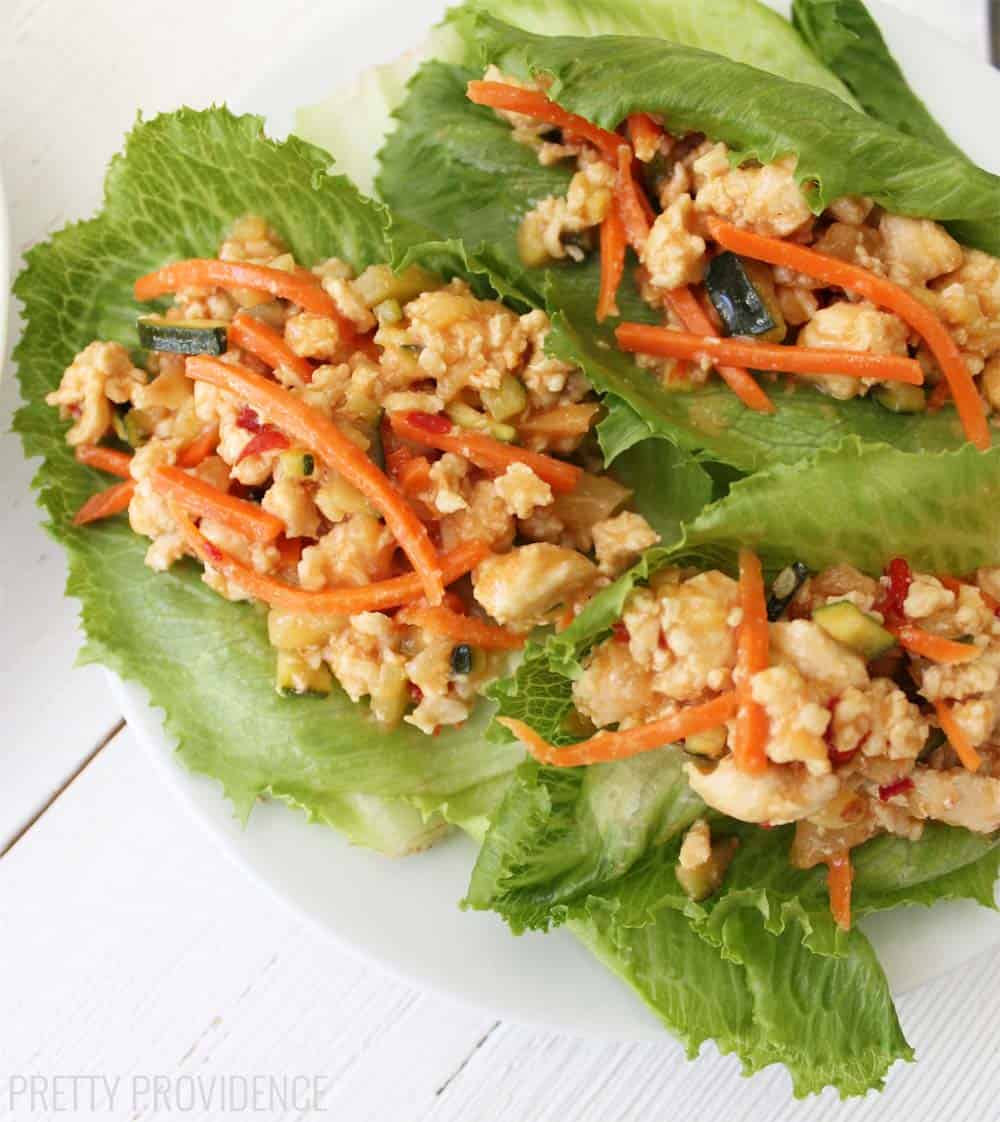 Thai Chicken Lettuce Wraps! These are super low calorie, healthy and SO delicious!