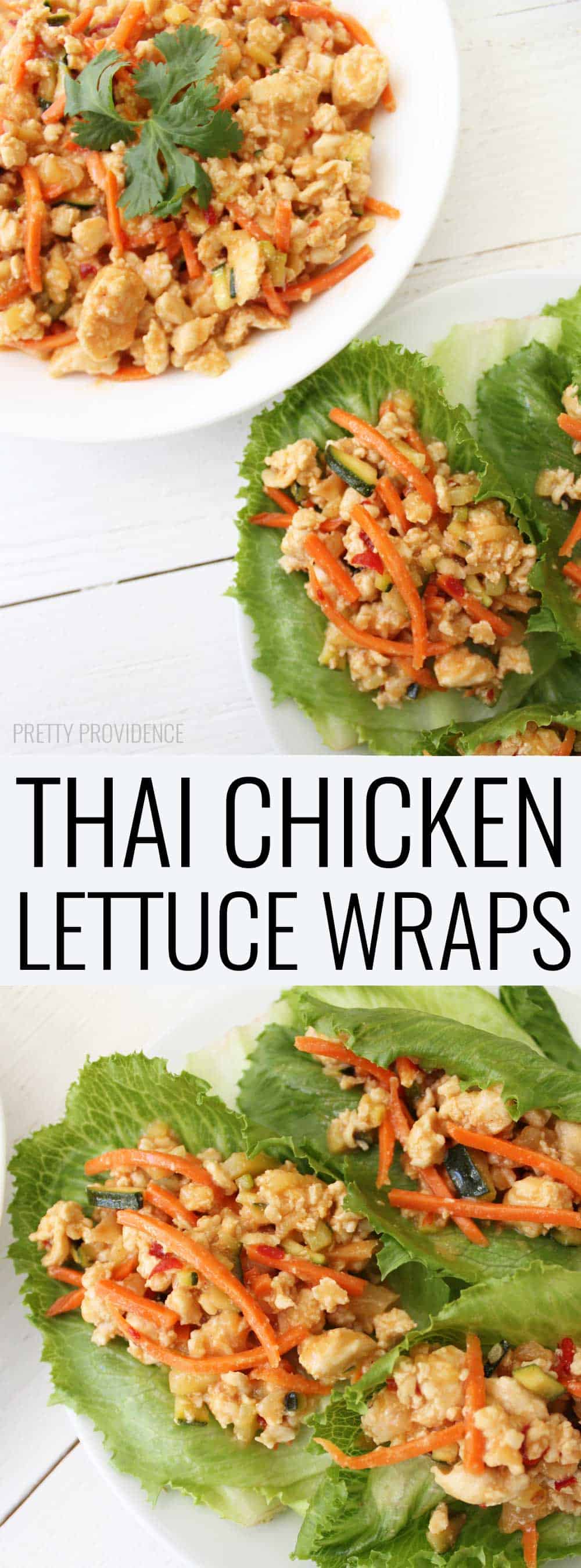 Thai Chicken Lettuce Wraps! These are super low cal, healthy and SO delicious! Perfect for busy nights or meal prepping for lunches throughout the week!