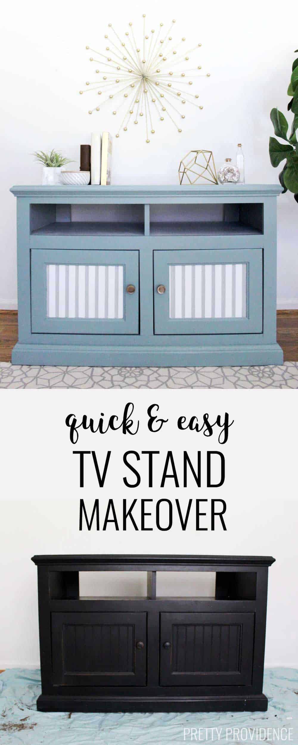 This painted TV stand is easy to replicate and if you want to paint furniture, this post has the best paint to use and tips for how to prep! 