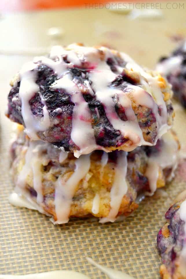 Blueberry Streusel Muffin Cookies with white glaze on top