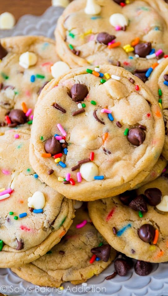 Chocolate chip cookies with sprinkles and white chocolate chips