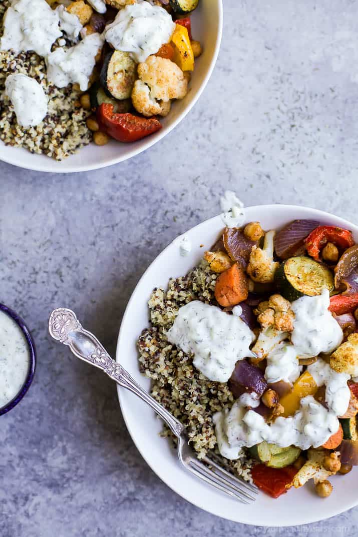 roasted-vegetable-grain-bowl-with-tzatziki-sauce