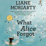 Digital book cover of 'What Alice Forgot' - a light blue background with dandelion seeds flying