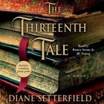 Digital book cover for 'The Thirteenth Tale' -old books in deep red and green colors