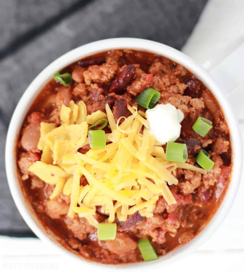 I make this best ever slow cooker chili once a week. It's so easy and delicious - just throw it all in the crockpot and let it simmer! Basically the perfect dinner! 