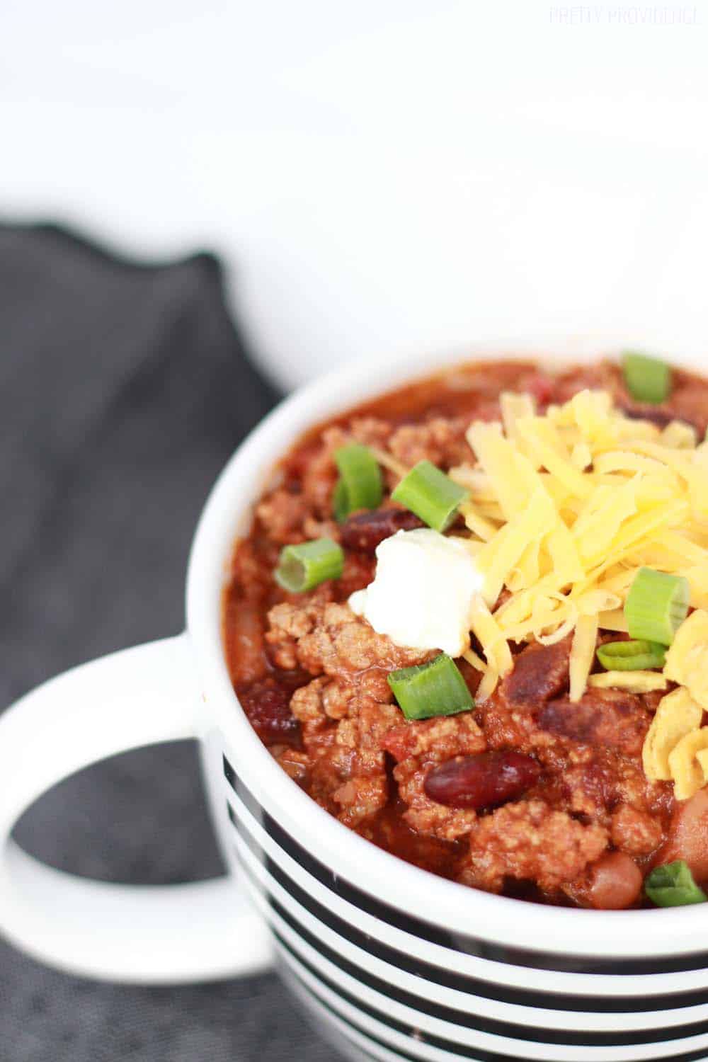 I make this best ever slow cooker chili once a week. It's so easy and delicious - just throw it all in the crockpot and let it simmer! Basically the perfect dinner! 