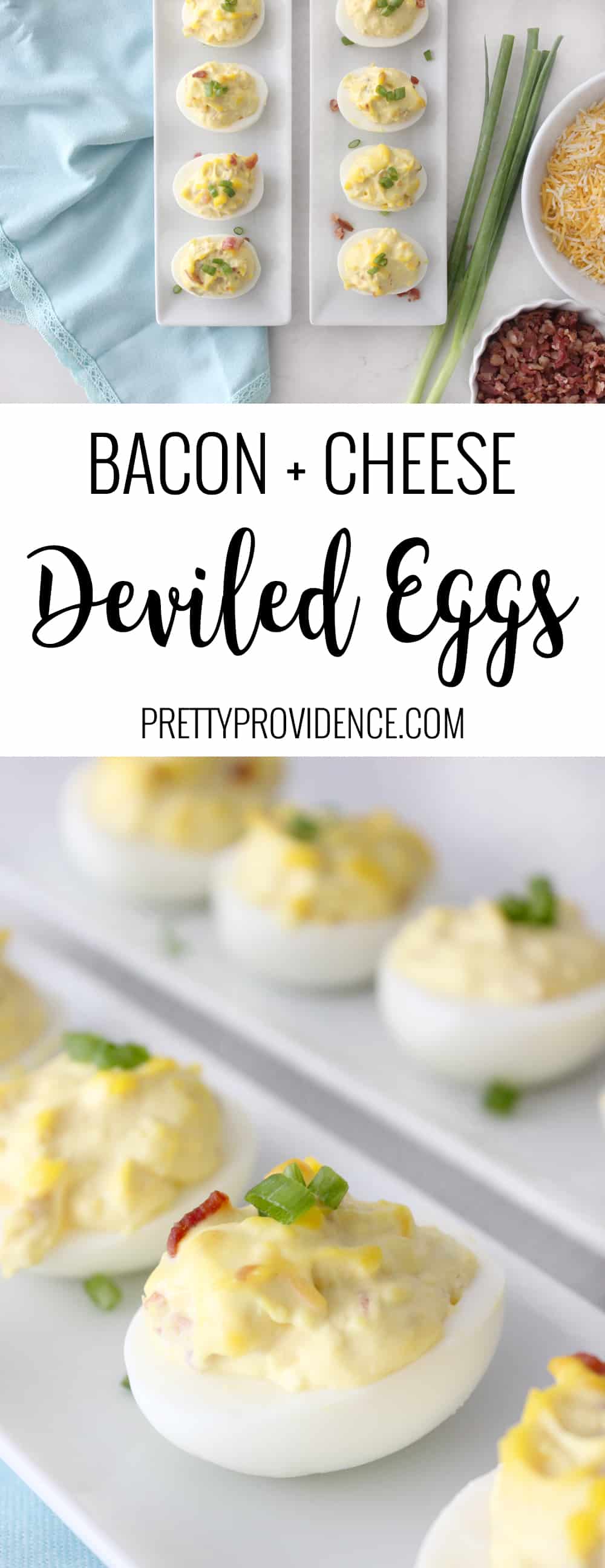 If you like deviled eggs you will LOVE these bacon and cheese deviled eggs! They disappear in a blink everywhere I bring them! 
