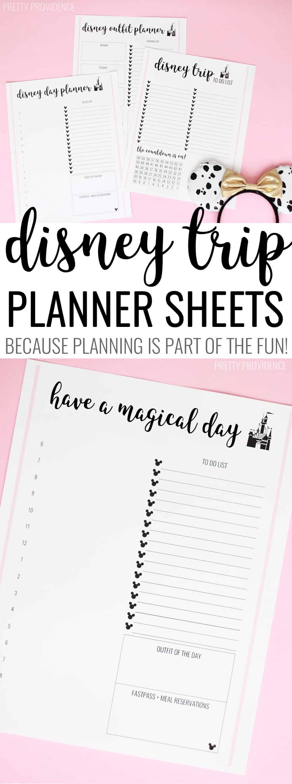 These free Disney trip planner sheets are so helpful when you’re getting ready for a trip to Disney World or Disneyland!