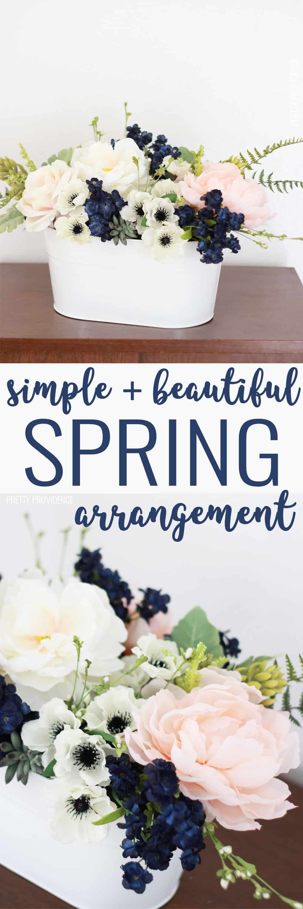 This easy flower arrangement is SO pretty! Perfect light pink and navy combo!