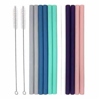 Silicone Smoothie Straws in Gray, Blue, Green, White, Purple and Pink