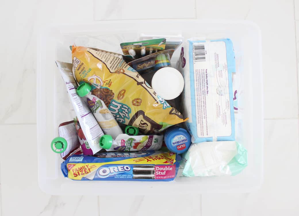 Babysitter bag stuffed full of fun babysitting activities and essential items! 