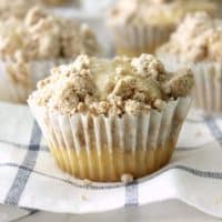 These coffee cake muffins are unbelievably good! From the moist cake base, to the delicious streusel topping to the sweet glaze finish these muffins are sure to hit the spot!