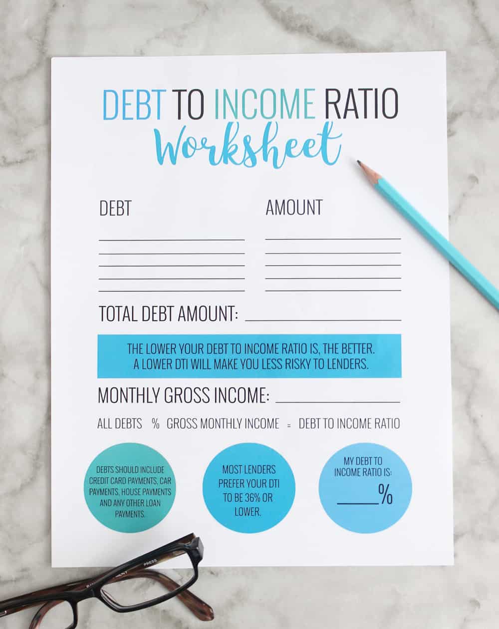 debt to income ratio free printable worksheet