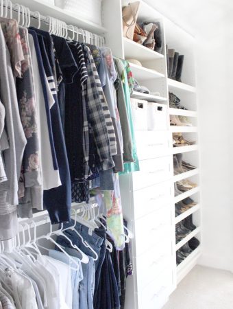 Master closet ideas including drawers, hanging space, and shoe racks.