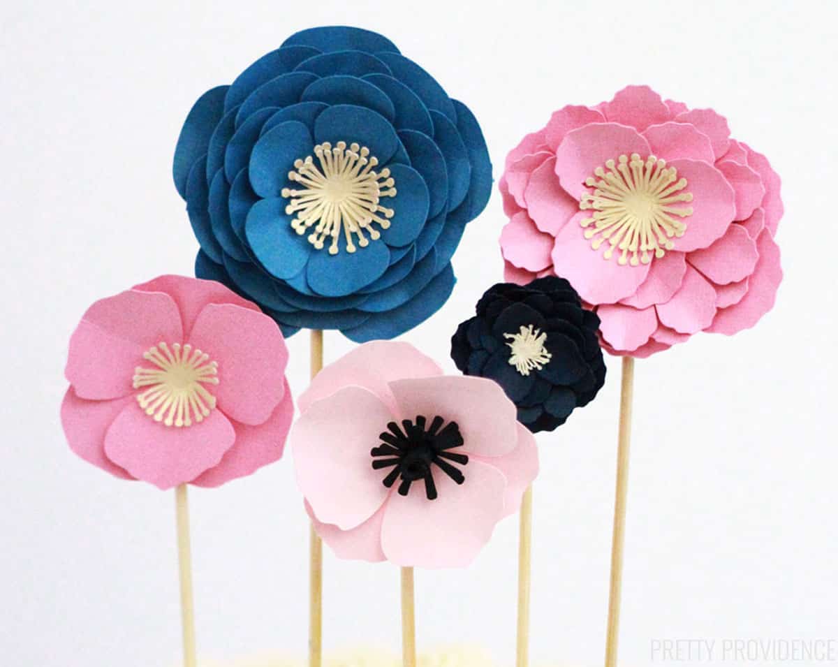 3D paper flowers on skewers