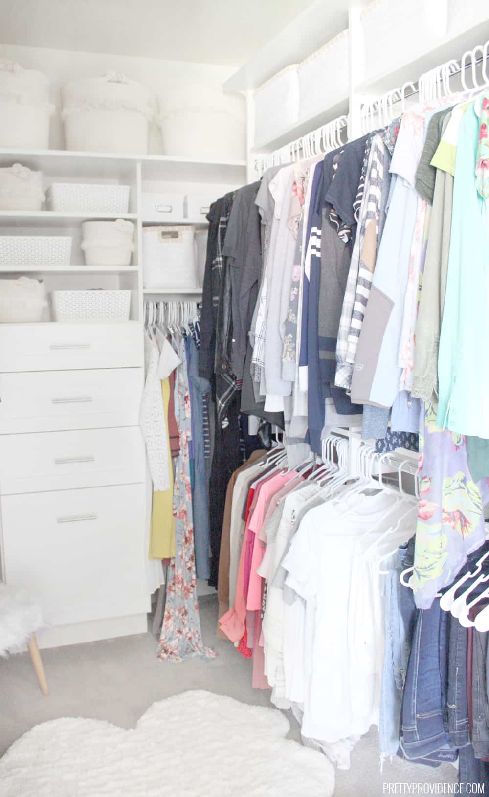 Fabulous walk in closet ideas! Our master closet used to be a complete mess of wasted space, but now it is beautiful, functional, and space saving! 