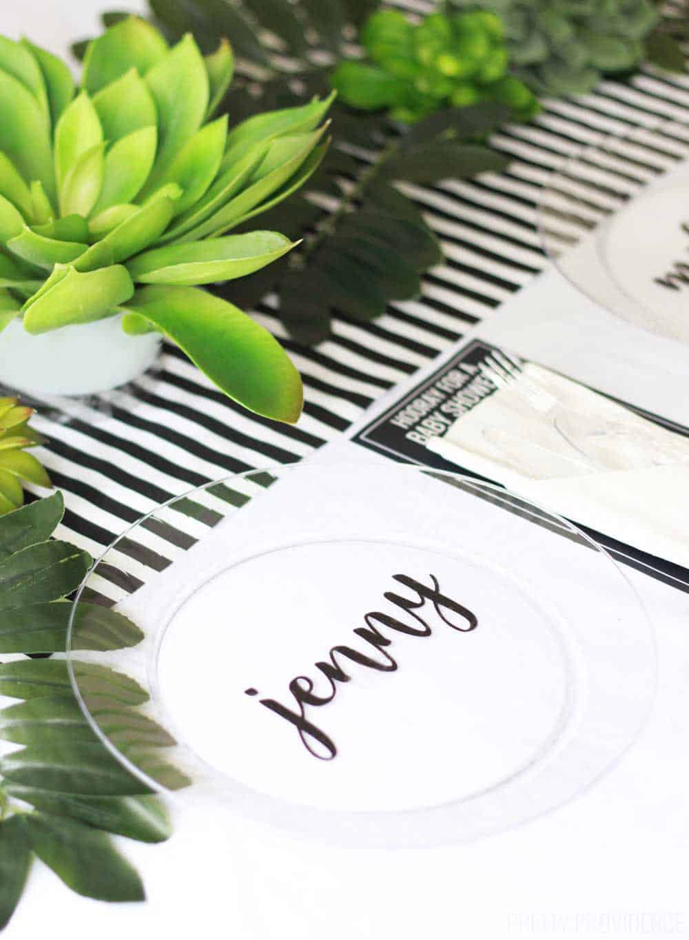 Black and White Party Table with Stripes and Succulents