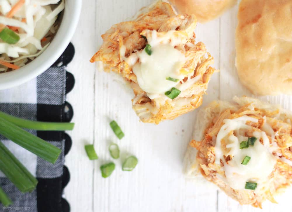 These easy buffalo chicken sliders with mozzarella cheese.