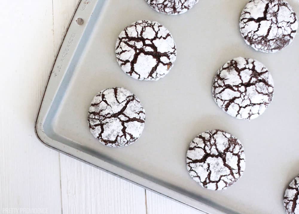 Chocolate crinkle cookies covered in powdered sugar! 