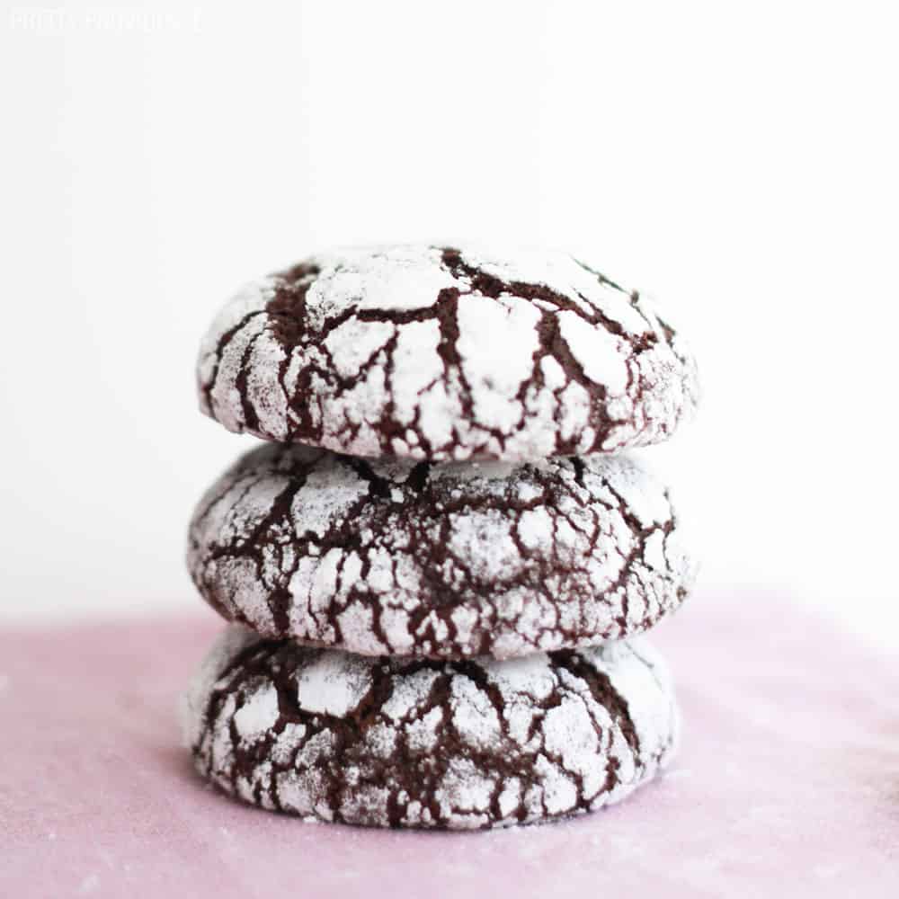 Chocolate crinkle cookies covered in powdered sugar! 