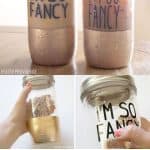 Mason Jar tumblers collage of pictures how to add gold spray paint, vinyl and modpodge