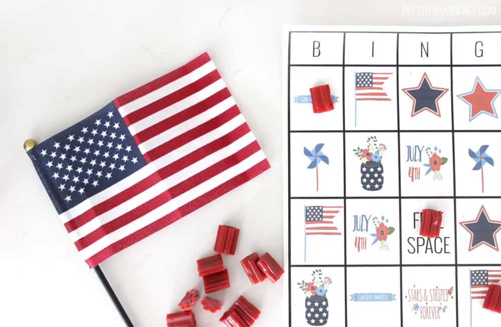 Close up image of the fourth of july bingo game. 