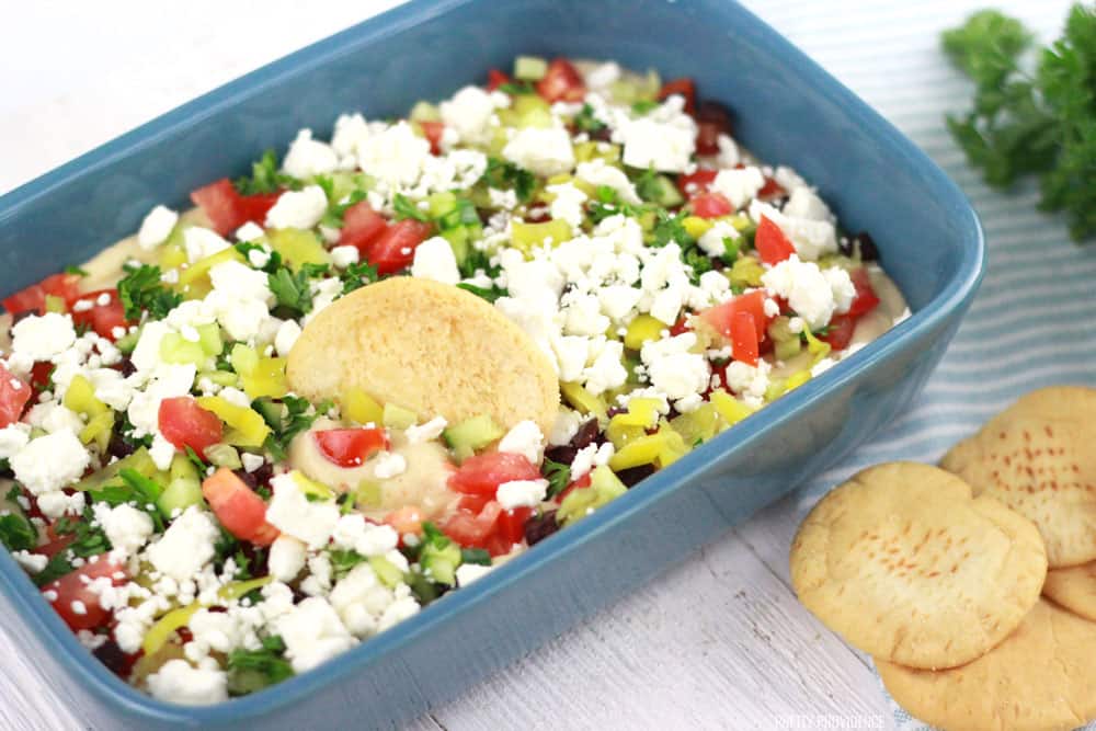 This seven layer hummus dip is SO delicious, and it's healthy!