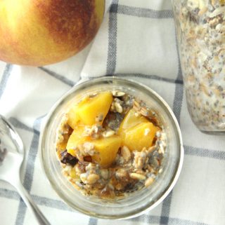 Nothing better than waking up to peaches and cream overnight oats! Whip up a batch and have them for breakfast or a healthy snack all week!
