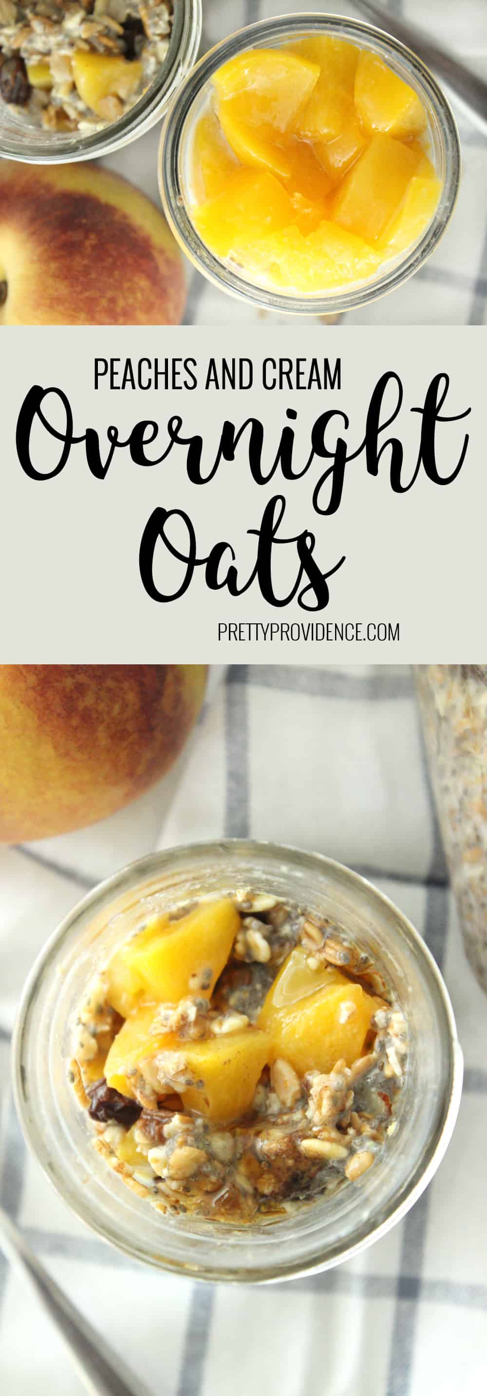 Nothing better than waking up to peaches and cream overnight oats! Whip up a batch and have them for breakfast or a healthy snack all week!