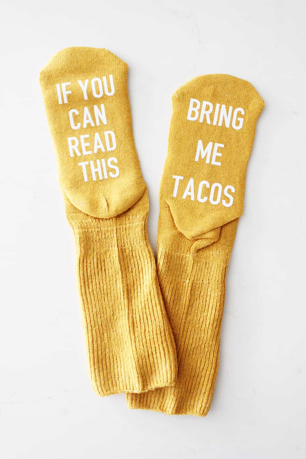 "If you can read this, bring me tacos" funny socks