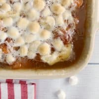 Sweet Potato Recipe for Thanksgiving with marshmallows on top.