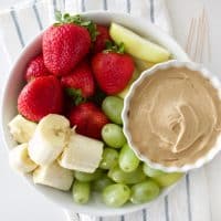 Healthy and delicious dairy free peanut butter fruit dip! My kids LOVED this stuff, and so did I!