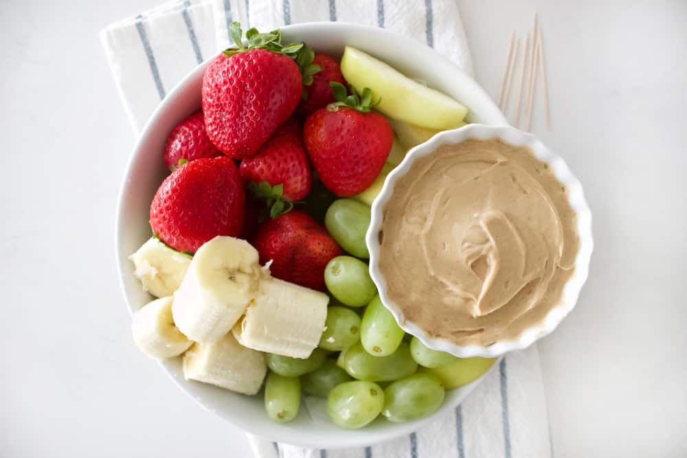 Healthy and delicious dairy free peanut butter fruit dip! My kids LOVED this stuff, and so did I! 