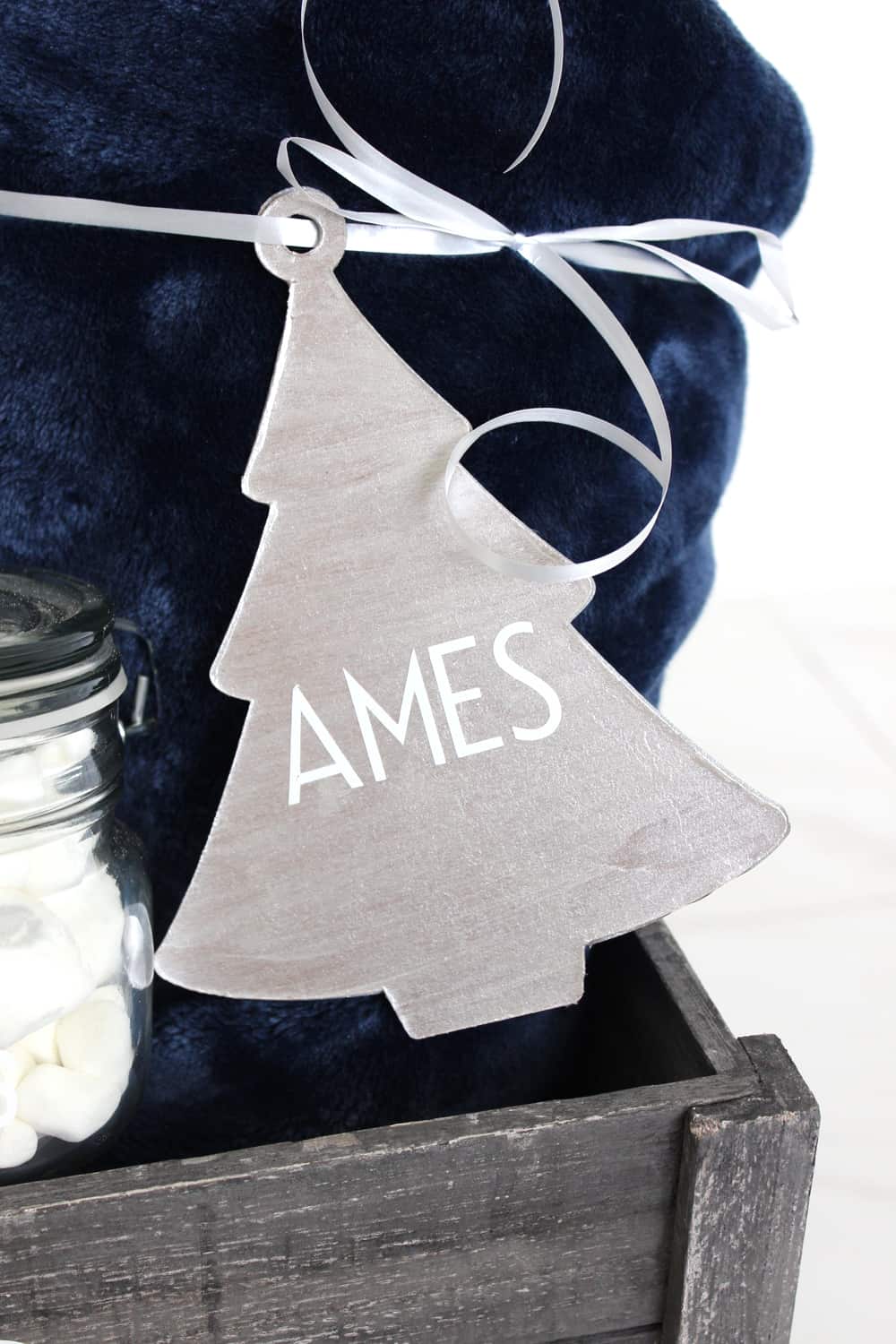 DIY ornament with last name "ames" cut out with a Cricut Maker review