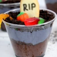 How dang cute are these easy Halloween Dirt Cups?! The grey layer has a secret ingredient that makes these taste BEYOND amazing!