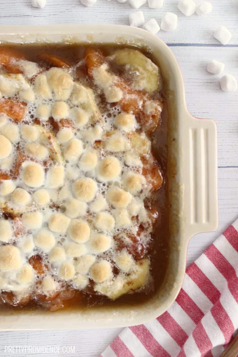 Super easy and delicious sweet potato casserole using canned yams and marshmallows!