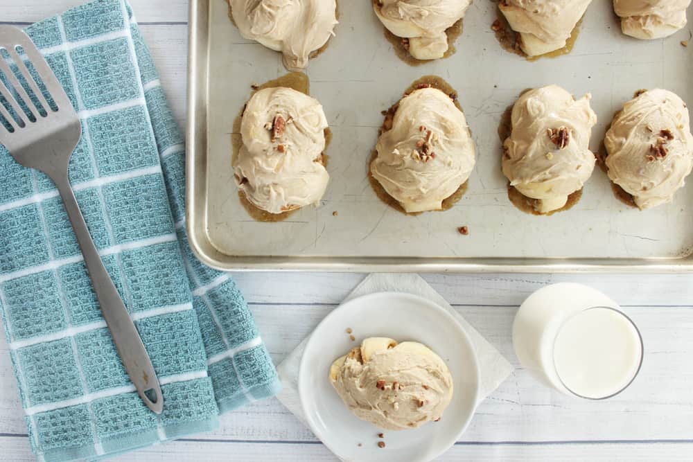 These caramel pecan rolls are unreal good! Super easy too! 