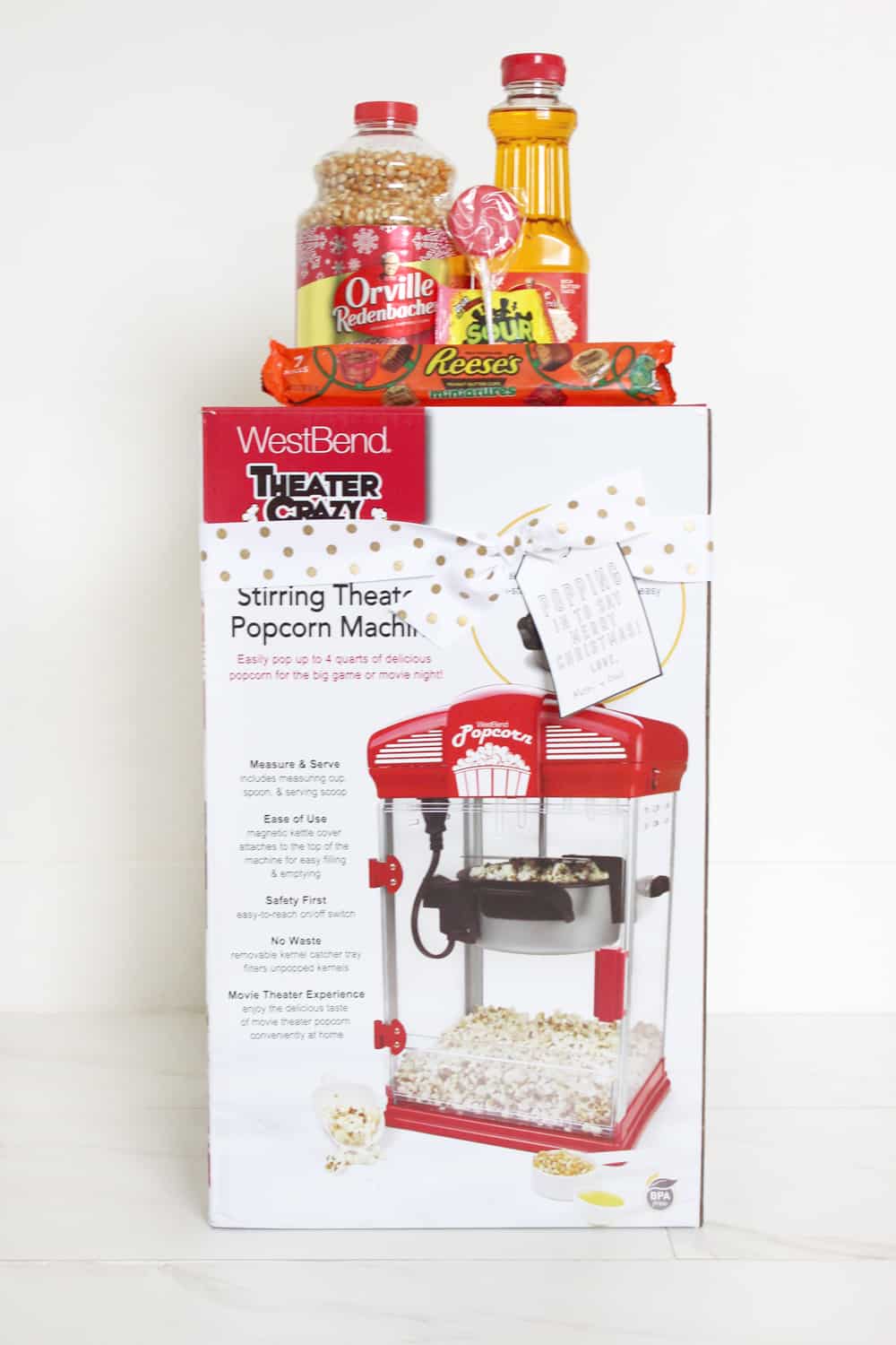 Movie theater popcorn maker and snacks! Such a fun gift idea! 