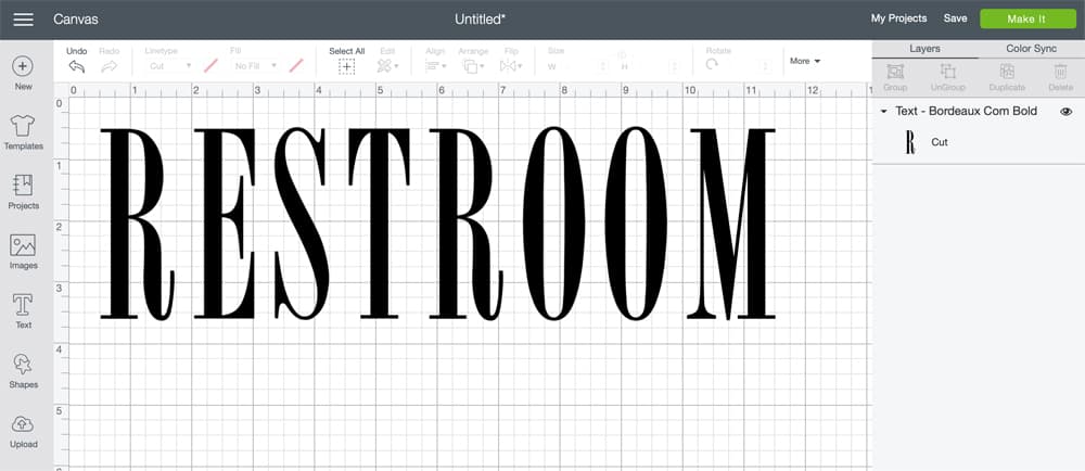 adding restroom text in design space