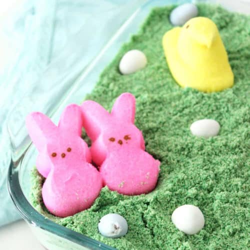 birds eye view of the corner of an Easter Dirt Cake
