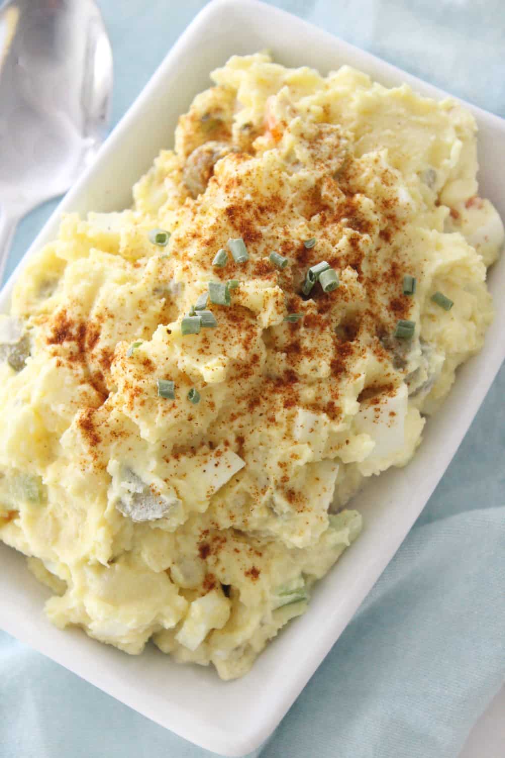 creamy potato salad overhead picture