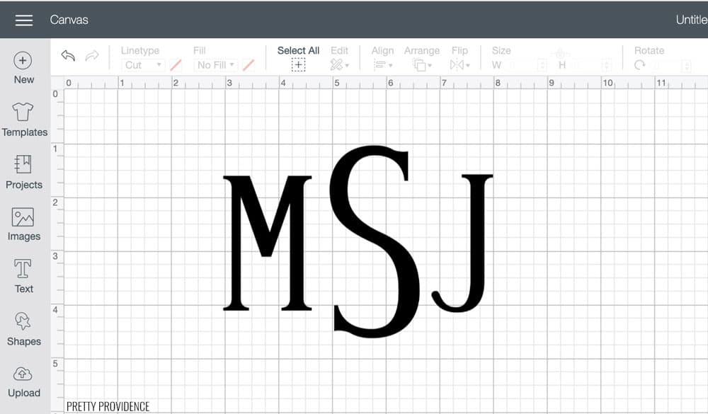 Monogram M S J in Cricut Design Space canvas.